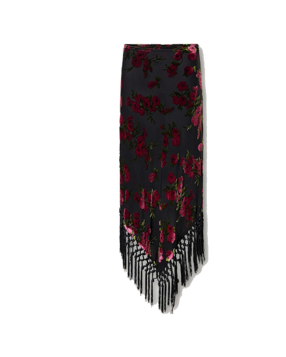 Anna Sui Floral-Flock Fringed Midi Skirt