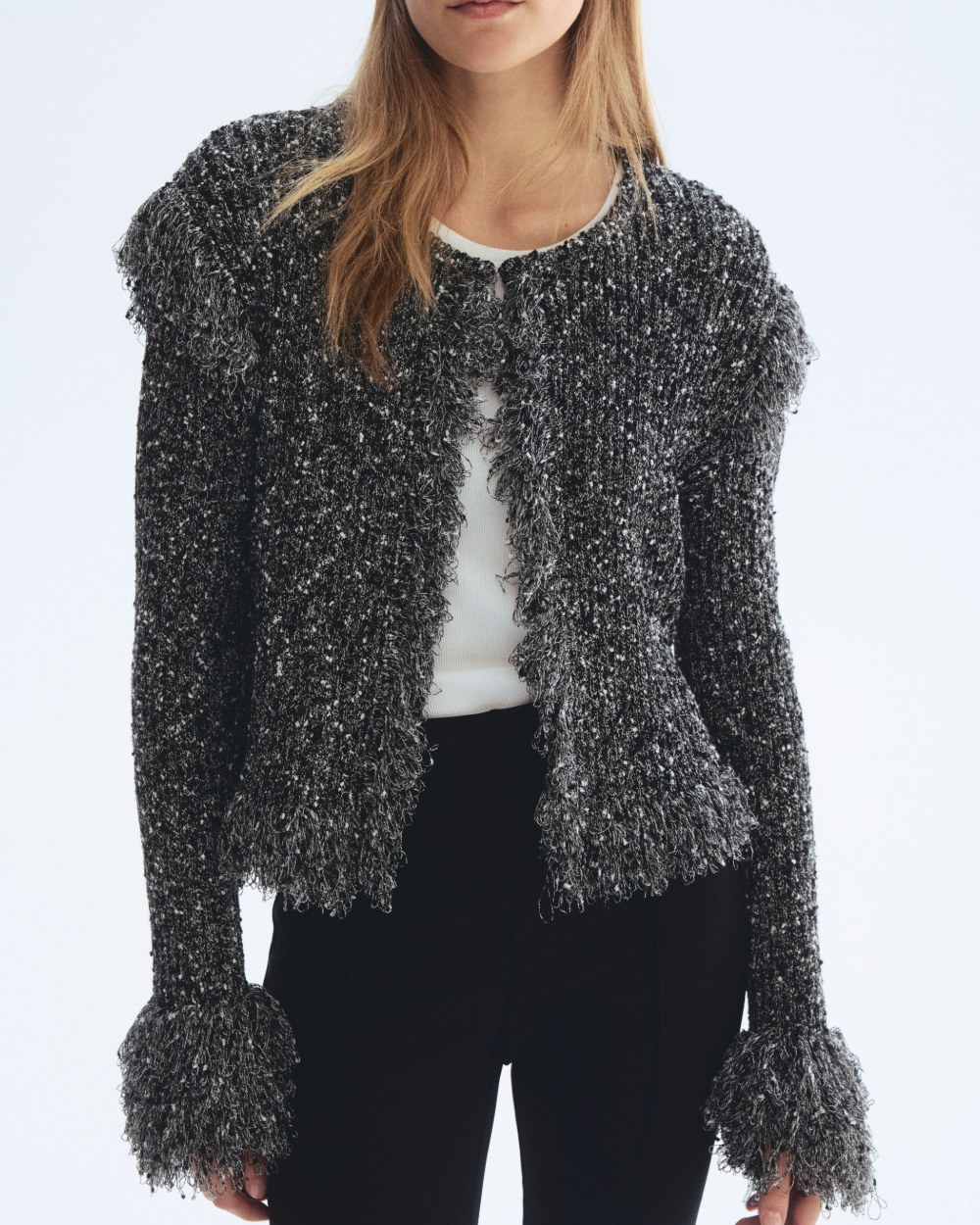 H&M Fringed Cardigan, Black Marl