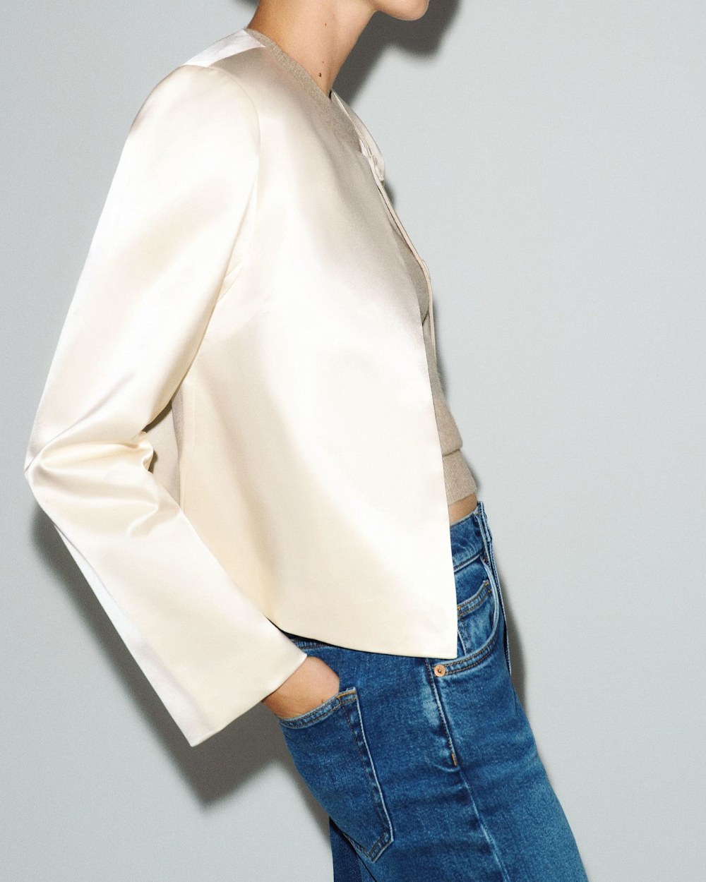 Reformation Stella Cropped Satin Jacket